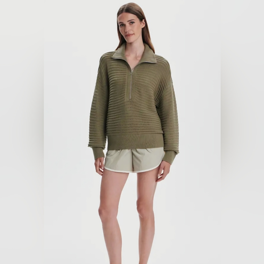 Varley Tara Pointelle Half Zip Sweater Dusty Green - Picture 2 of 5